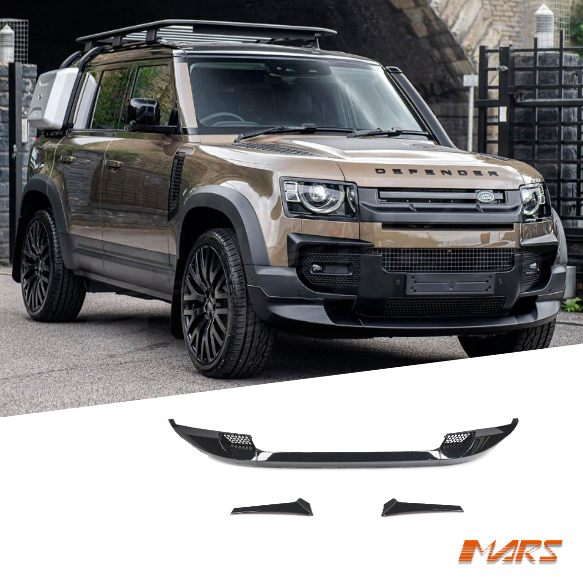 Gloss Black Front Bumper bar lip spoiler & Splitters for Land Rover Defender L663 90 110 130 2020-2024