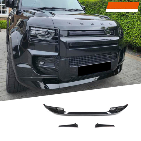 Gloss Black Front Bumper bar lip spoiler & Splitters for Land Rover Defender L663 90 110 130 2020-2024