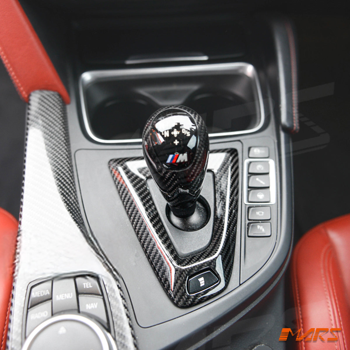 Real Carbon Fiber Gear Shift Knob Trim Cover For BMW M3 F80 & M4 F82 – Center Console – Gloss Finish