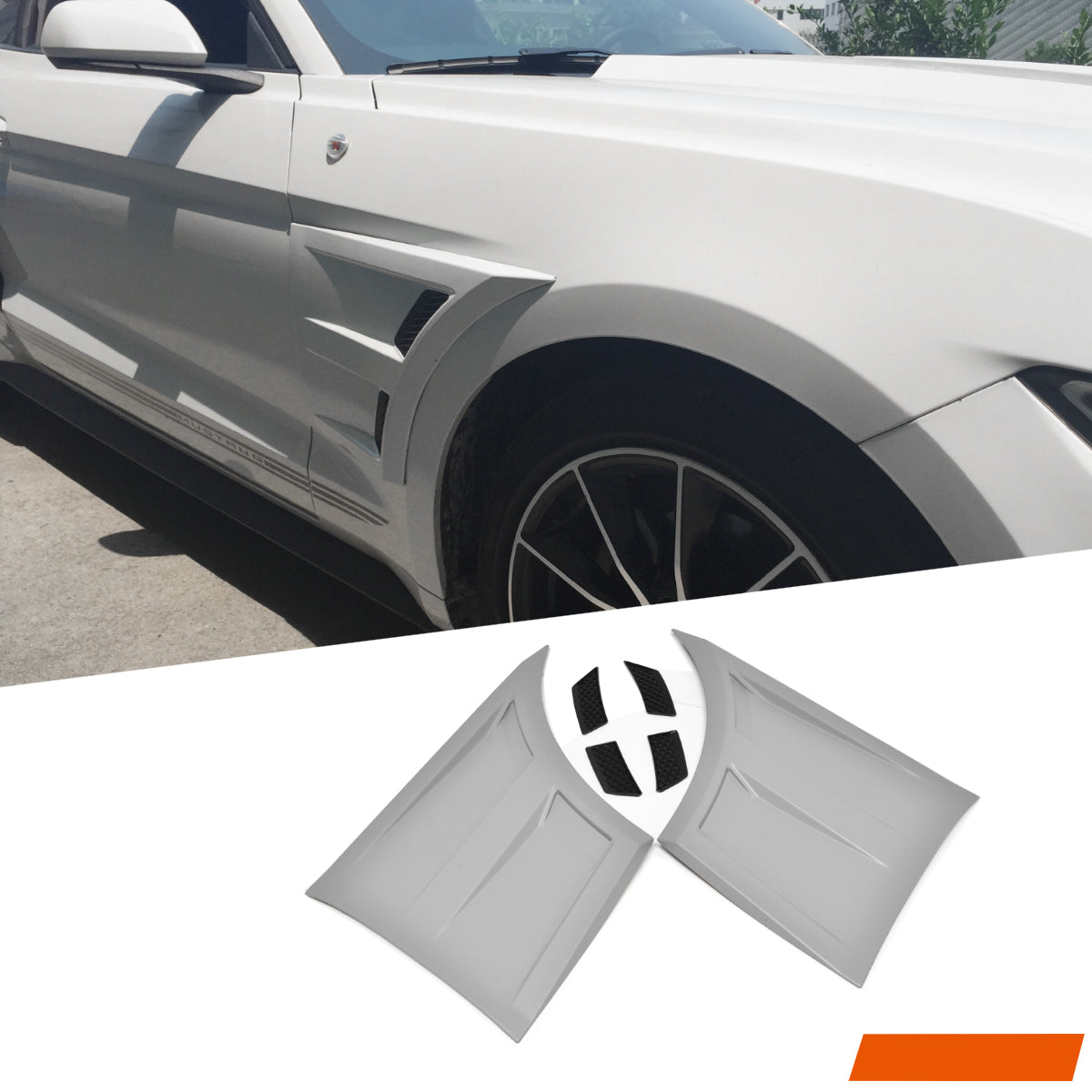 Close-up of 3D Front Side Fender Vent showcasing detailed design for Ford Mustang FM