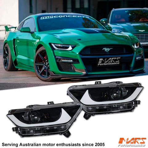 Black Full LED DRL Dual Beam Head Lights for Ford Mustang FM Coupe 2015-2017