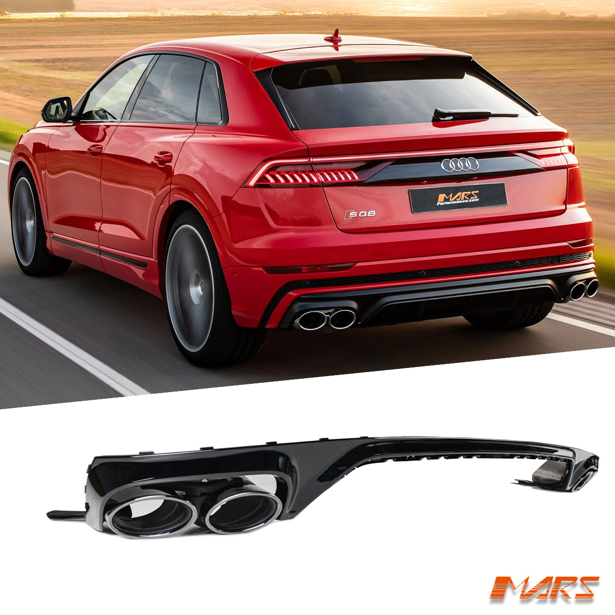Gloss Black SQ8 Style Rear Bumper bar Diffuser Bodykit with Exhaust ...