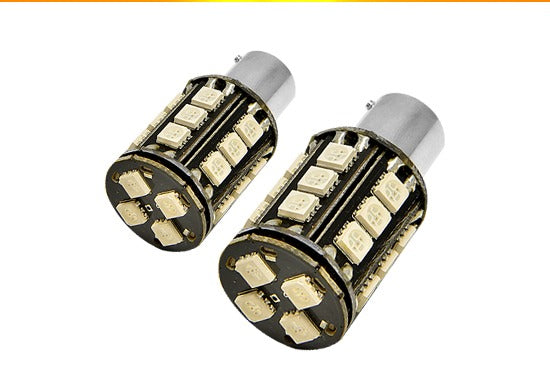 Pair of MARS CANBUS LED Amber turn signal bulbs ready for installation