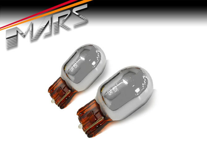 2x MARS 7440 T20 Amber turn signal indicator bulbs with chrome finish