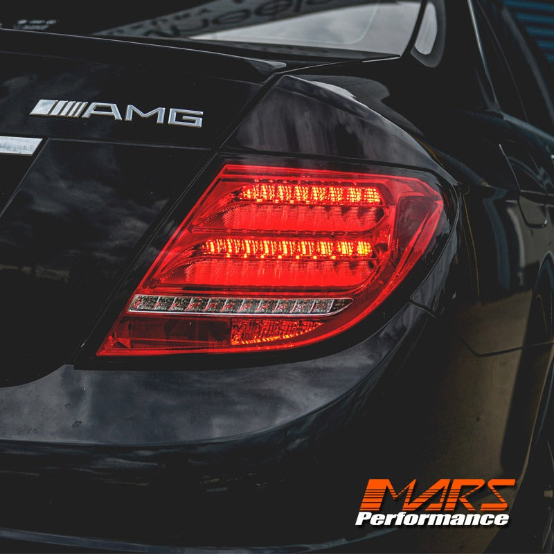 Red Clear LED 3D Stripe Bar Tail Lights with Sequential Indicators for Mercedes-Benz C-Class W204 Sedan & C63 AMG