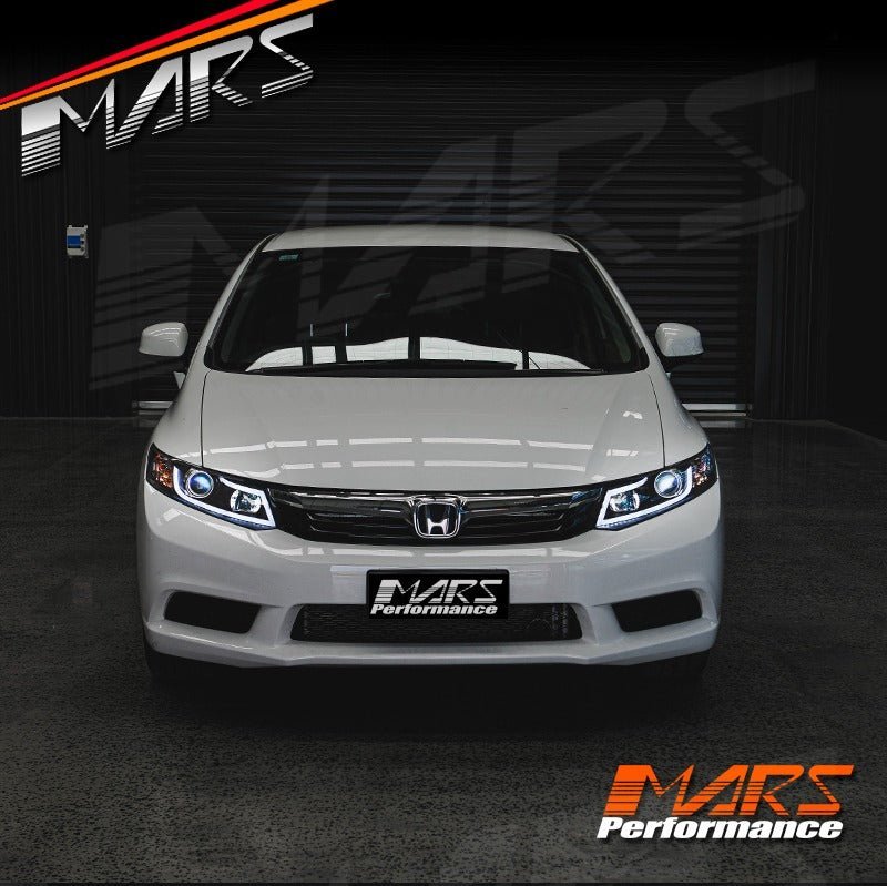 Black 3D DRL Stripe Bar Projector Head Lights for Honda Civic 9th Gen FB Sedan 2012 - 2016 - Mars Performance