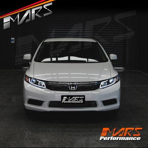 Black 3D DRL Stripe Bar Projector Head Lights for Honda Civic 9th Gen FB Sedan 2012 - 2016 - Mars Performance