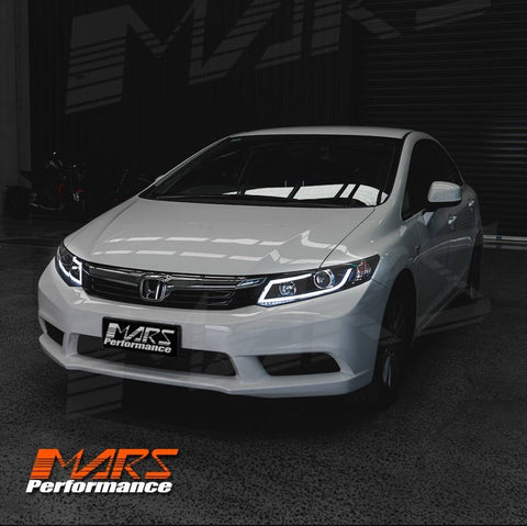 Black 3D DRL Stripe Bar Projector Head Lights for Honda Civic 9th Gen FB Sedan 2012 - 2016 - Mars Performance