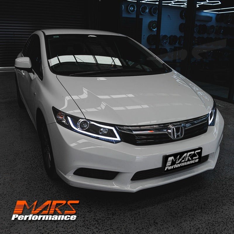 Black 3D DRL Stripe Bar Projector Head Lights for Honda Civic 9th Gen FB Sedan 2012 - 2016 - Mars Performance