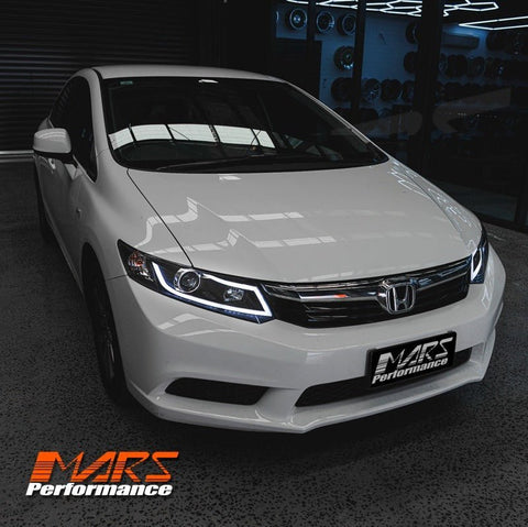 Black 3D DRL Stripe Bar Projector Head Lights for Honda Civic 9th Gen FB Sedan 2012 - 2016 - Mars Performance