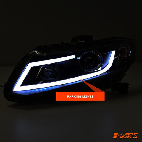 Black 3D DRL Stripe Bar Projector Head Lights for Honda Civic 9th Gen FB Sedan 2012 - 2016 - Mars Performance