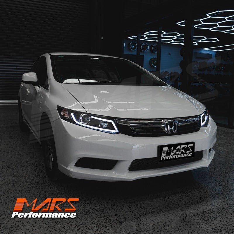 Black 3D DRL Stripe Bar Projector Head Lights for Honda Civic 9th Gen FB Sedan 2012 - 2016 - Mars Performance