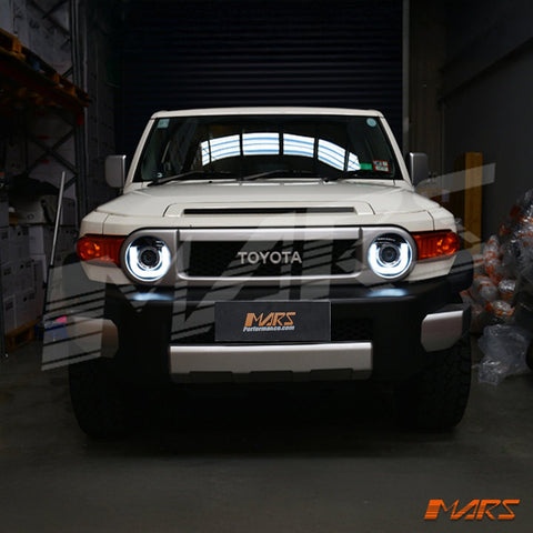 Black 3D LED Day - Time DRL Dual Beam Projector Head Lights for Toyota FJ - Cruiser 2006 - 2022 - Mars Performance
