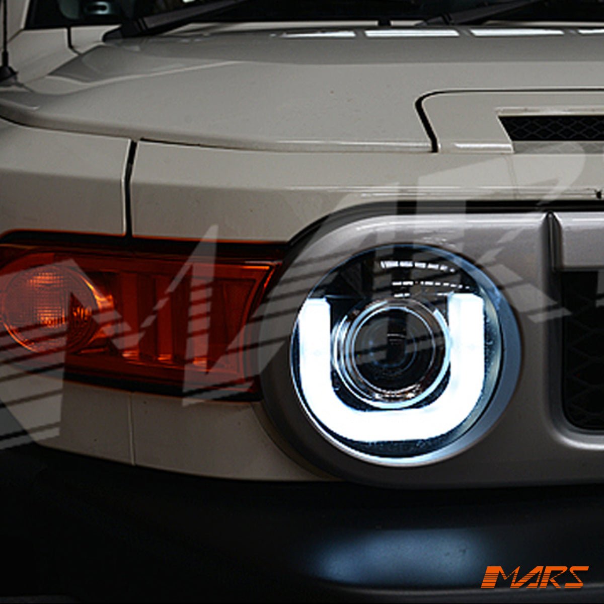 Black 3D LED Day - Time DRL Dual Beam Projector Head Lights for Toyota FJ - Cruiser 2006 - 2022 - Mars Performance