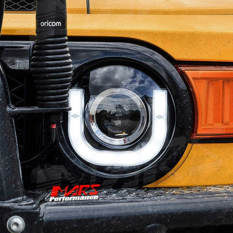 Black 3D LED Day - Time DRL Dual Beam Projector Head Lights for Toyota FJ - Cruiser 2006 - 2022 - Mars Performance