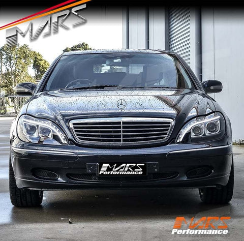 Black 3D LED Stripe DRL Projector Head Lights for Mercedes - Benz S Class W220 1998 - 2005 with LED Indicators - Mars Performance