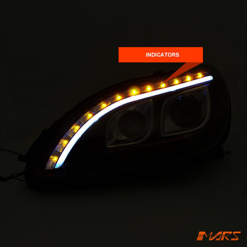Black 3D LED Stripe DRL Projector Head Lights for Mercedes - Benz S Class W220 1998 - 2005 with LED Indicators - Mars Performance