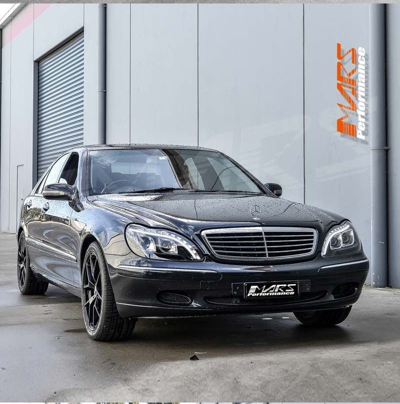 Black 3D LED Stripe DRL Projector Head Lights for Mercedes - Benz S Class W220 1998 - 2005 with LED Indicators - Mars Performance