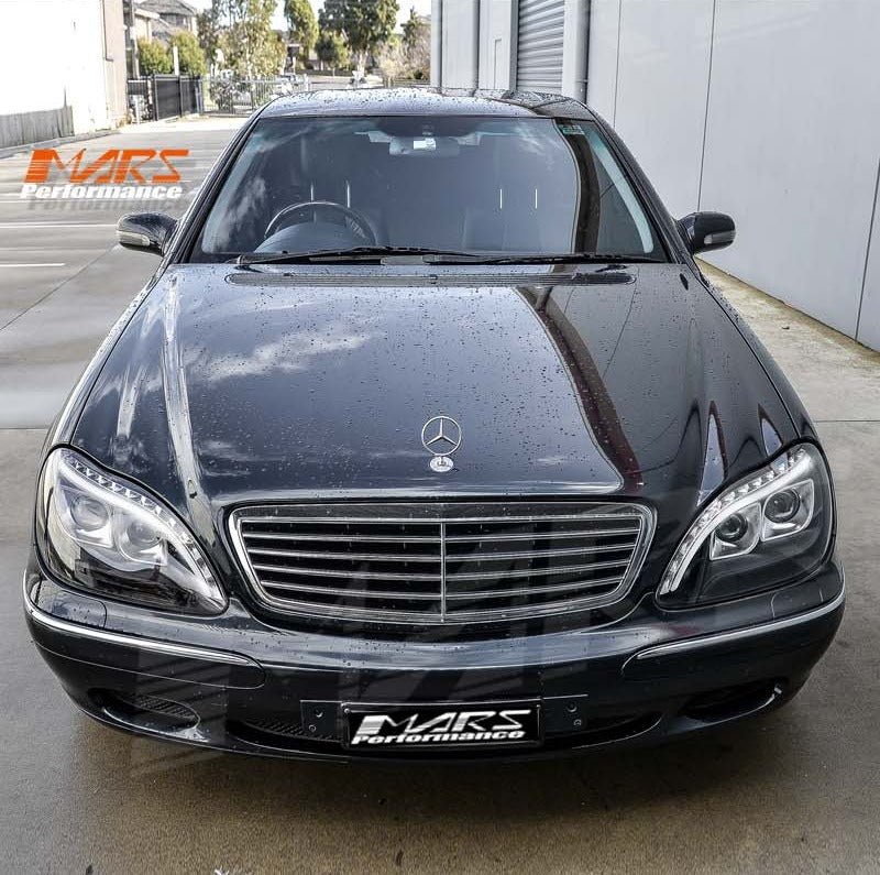 Black 3D LED Stripe DRL Projector Head Lights for Mercedes - Benz S Class W220 1998 - 2005 with LED Indicators - Mars Performance