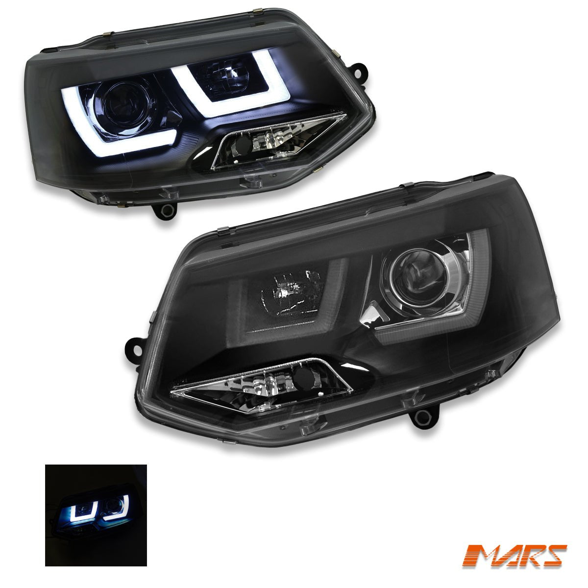 Black 3D LED Stripe DRL Projector Head Lights for VolksWagen VW Transporter T5.1 2011 - 2015 LCI - Mars Performance