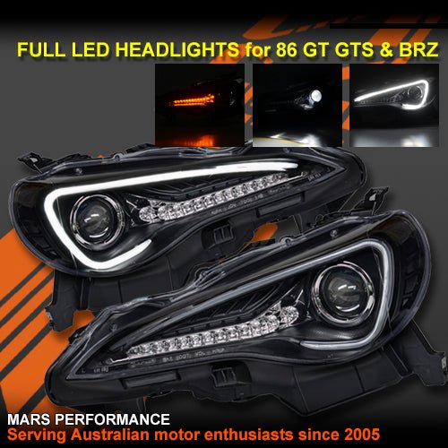 Black 3D Light Bar DRL & Full LED Dual Beam Head Lights with Sequential indicators for Toyota 86 ZN6 GT GTS & Subaru BRZ ZC6 - Mars Performance