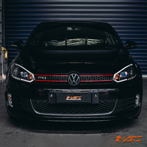 Black 3D Stripe Bar & DRL LED Day Time Projector Head Lights for VolksWagen VW Golf VI MK - 6 - Mars Performance