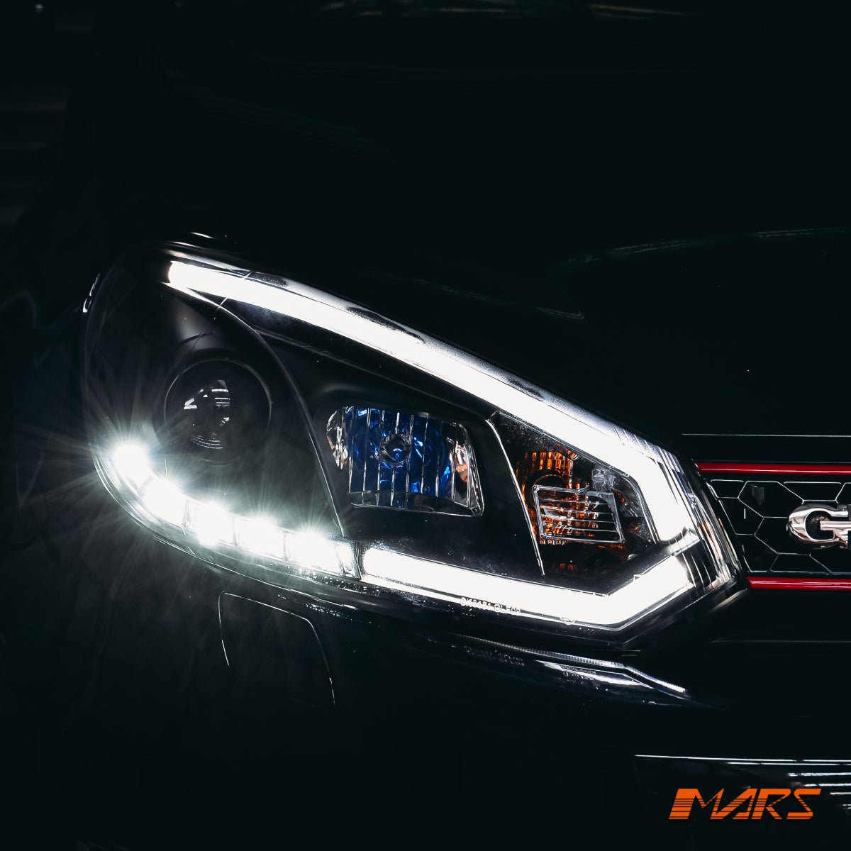 Black 3D Stripe Bar & DRL LED Day Time Projector Head Lights for VolksWagen VW Golf VI MK - 6 - Mars Performance
