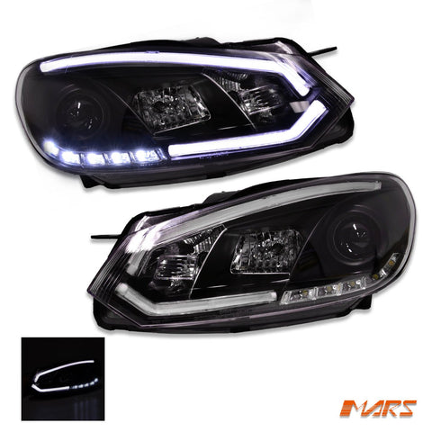 Black 3D Stripe Bar & DRL LED Day Time Projector Head Lights for VolksWagen VW Golf VI MK - 6 - Mars Performance