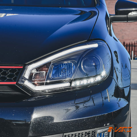 Black 3D Stripe Bar & DRL LED Day Time Projector Head Lights for VolksWagen VW Golf VI MK - 6 - Mars Performance
