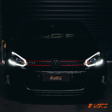 Black 3D Stripe Bar & DRL LED Day Time Projector Head Lights for VolksWagen VW Golf VI MK - 6 - Mars Performance