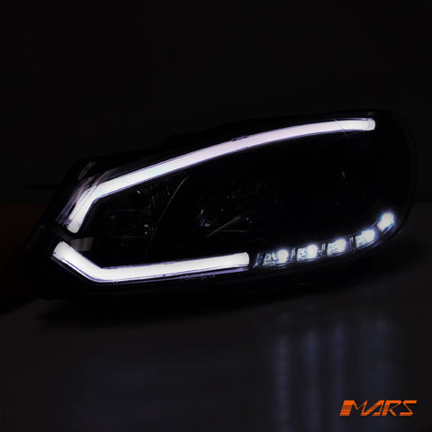 Black 3D Stripe Bar & DRL LED Day Time Projector Head Lights for VolksWagen VW Golf VI MK - 6 - Mars Performance