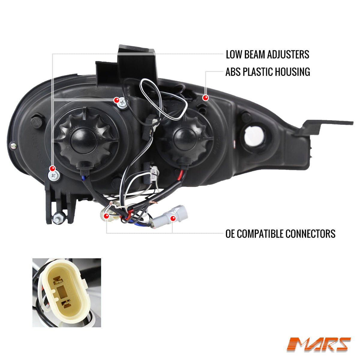 Black Angel Eyes Projector Head Lights for MAZDA MX - 5 NB 2001 - 2005 - Mars Performance