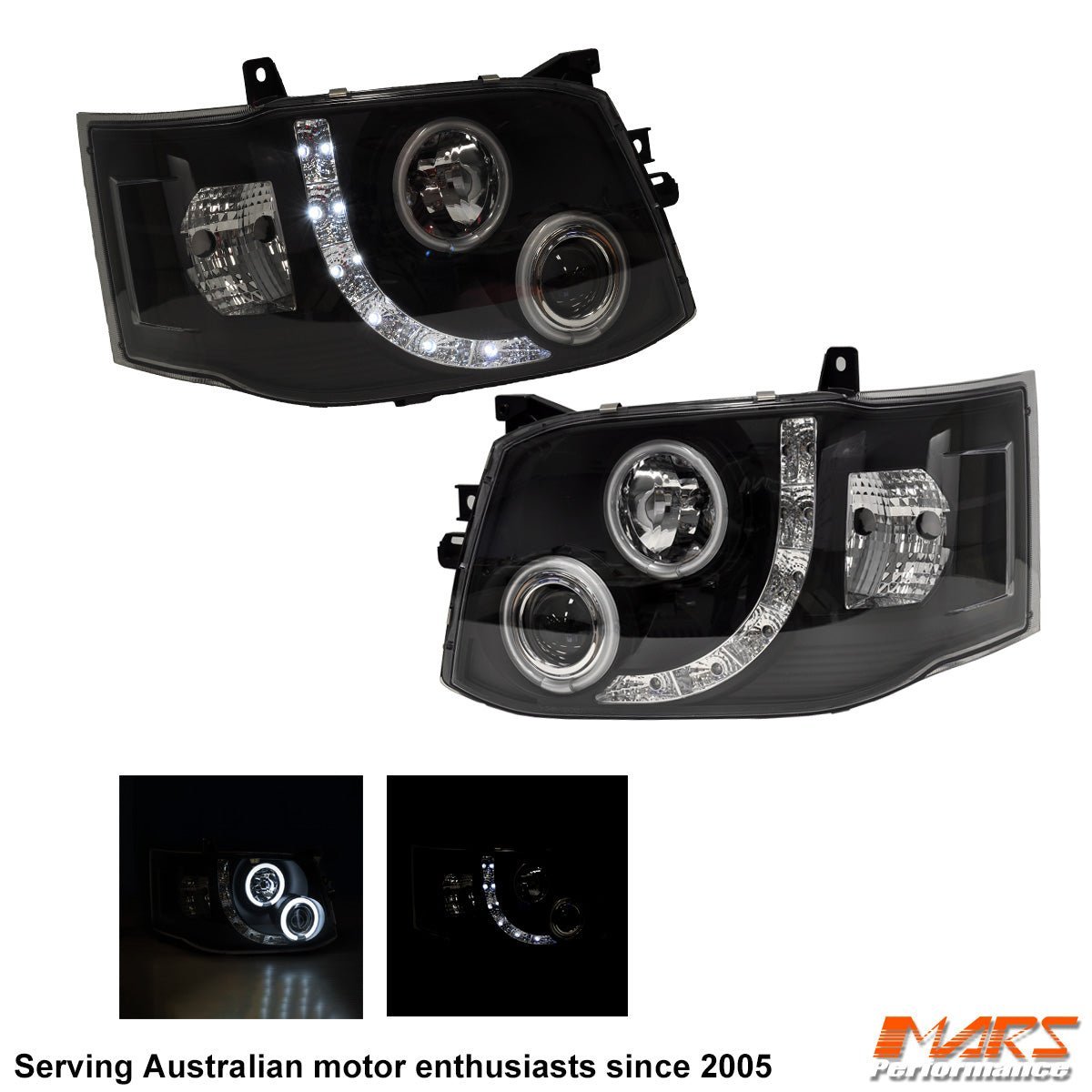 Black CCFL Angel Eyes & LED DRL Projector Head Lights for Toyota Hiace 2011 - 2014 - Mars Performance