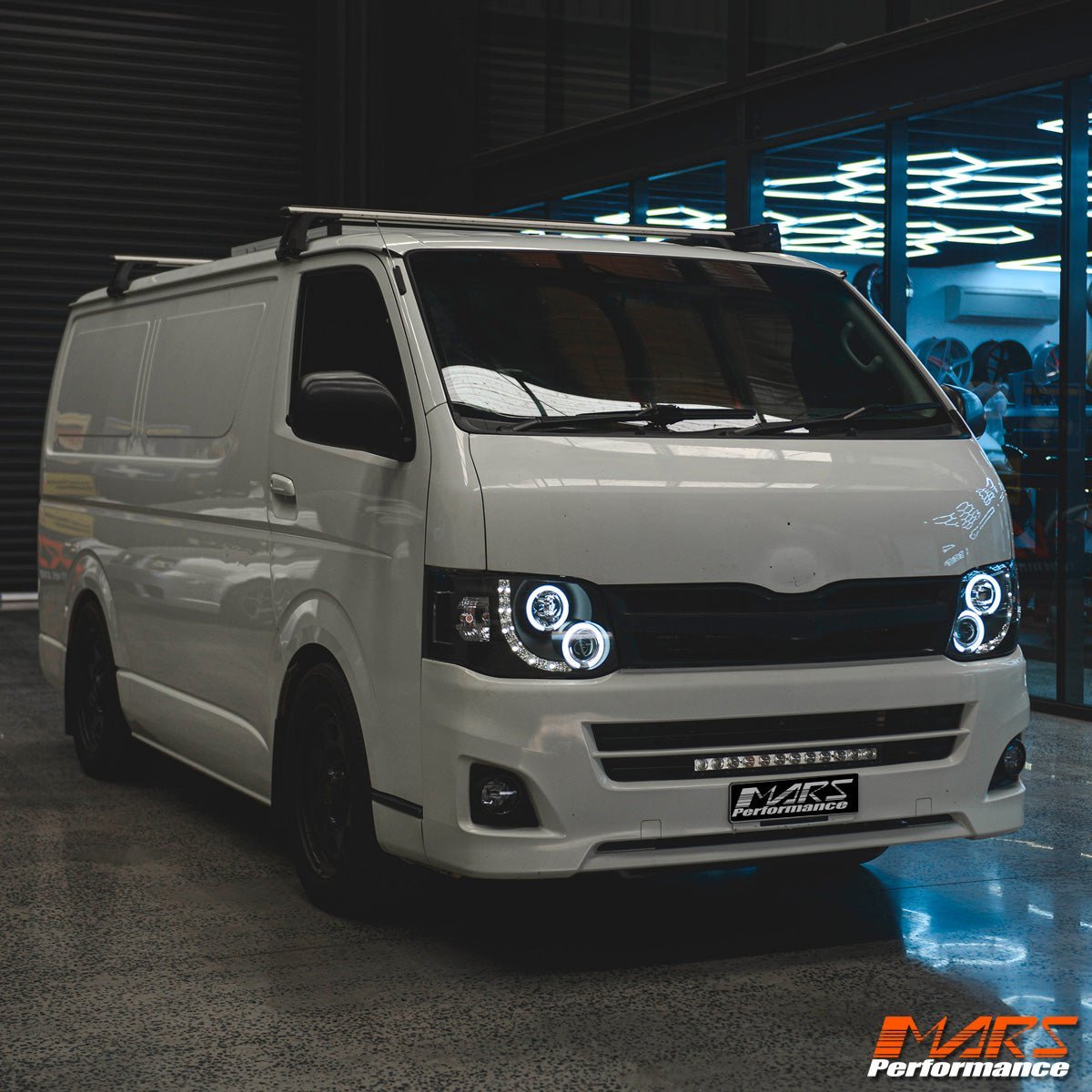 Black CCFL Angel Eyes & LED DRL Projector Head Lights for Toyota Hiace 2011 - 2014 - Mars Performance