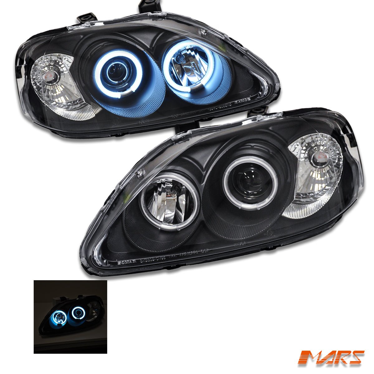 Black CCFL Angel - Eyes Projector Head Lights for Honda Civic EK 1999 - 2000 - Mars Performance