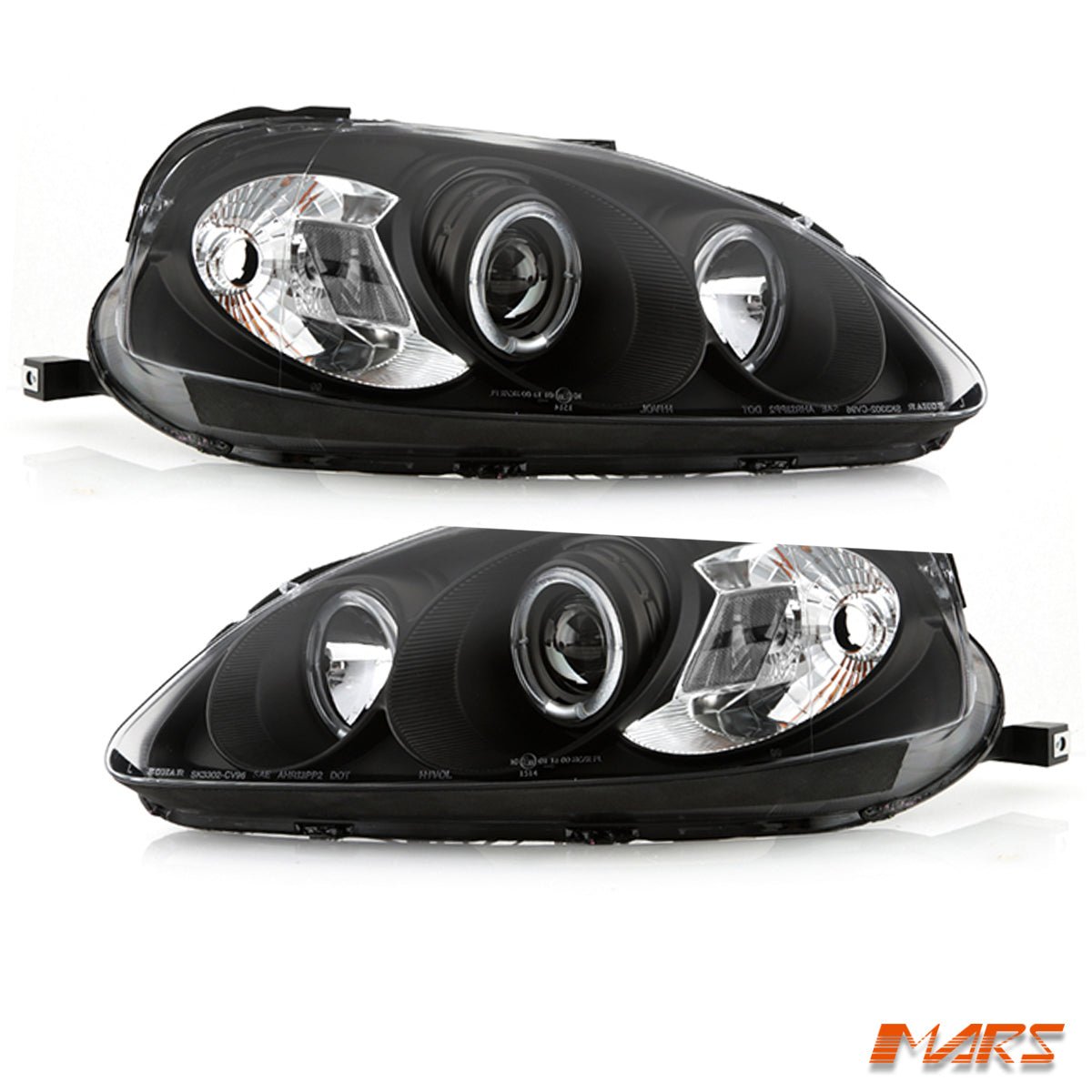 Black CCFL Angel - Eyes Projector Head Lights for Honda Civic EK 1999 - 2000 - Mars Performance