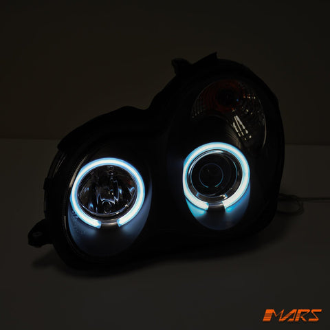 Black CCFL Angel Eyes Projector Head Lights for Mercedes - Benz C - Class W203 Sedan & Wagon 2000 - 2007 - Mars Performance
