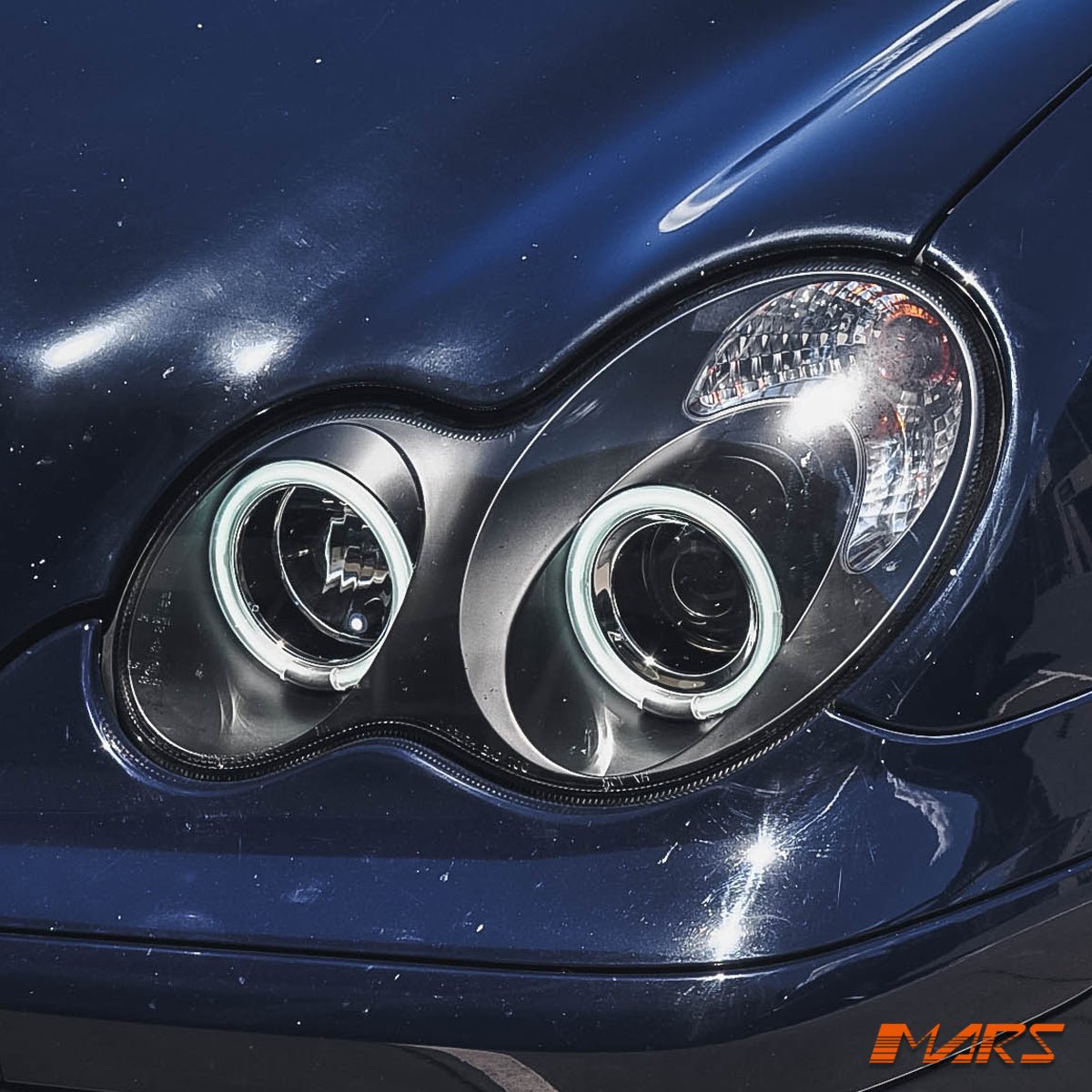 Black CCFL Angel Eyes Projector Head Lights for Mercedes - Benz C - Class W203 Sedan & Wagon 2000 - 2007 - Mars Performance