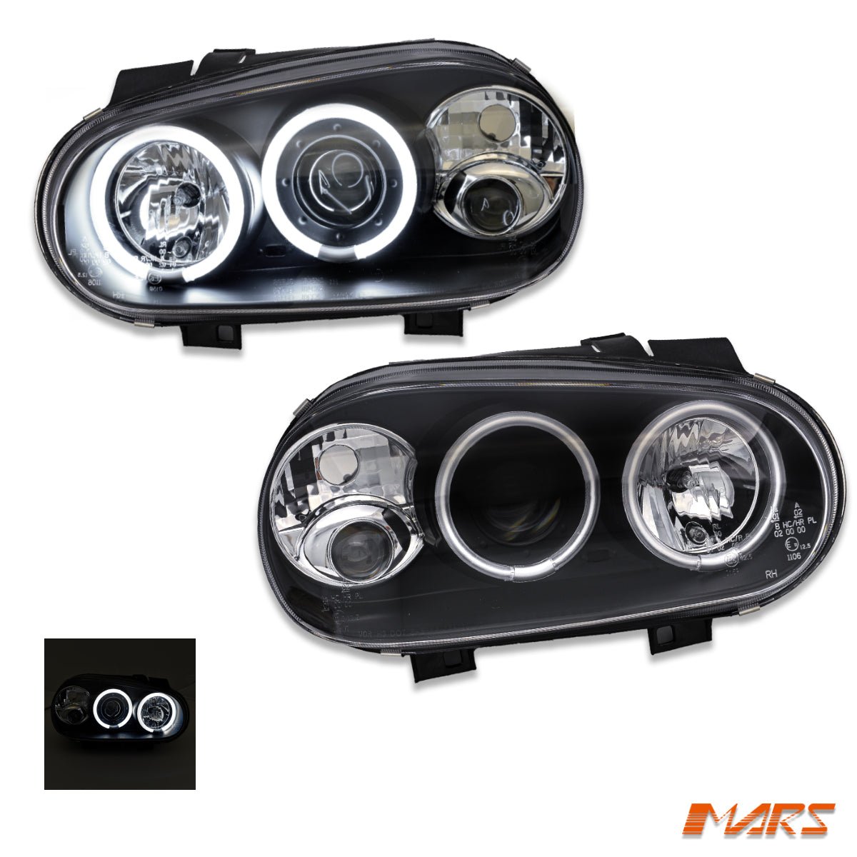 Black CCFL Angel Eyes Projector Head Lights for VolksWagen Golf IV 1999 - 2004 MK - 4 - Mars Performance