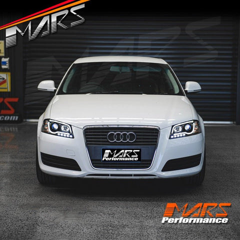 Black DAY - Time 3D LED DRL Projector Head Lights for AUDI A3 8P 2003 - 2008 Pre Facelift model - Mars Performance