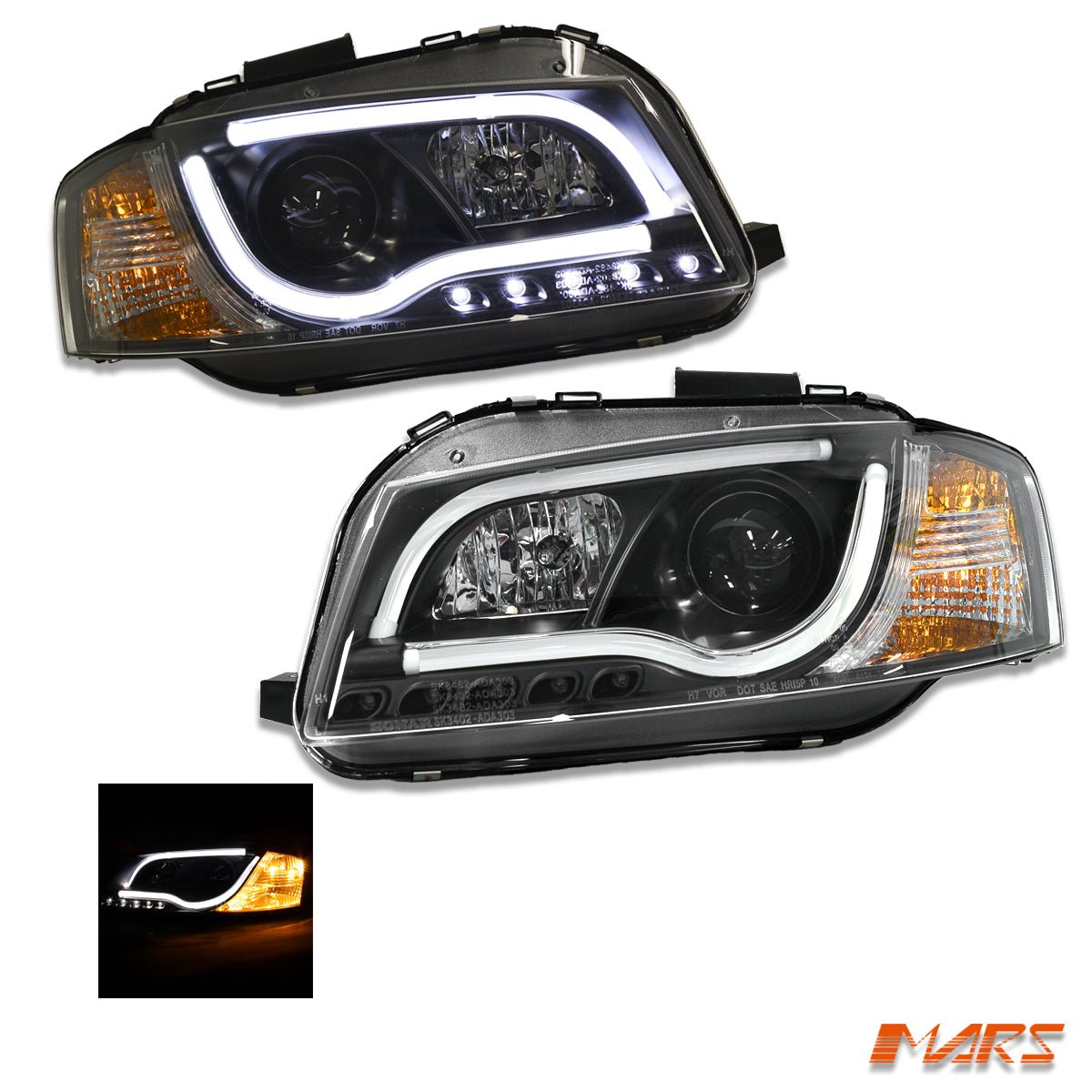 Black DAY - Time 3D LED DRL Projector Head Lights for AUDI A3 8P 2003 - 2008 Pre Facelift model - Mars Performance