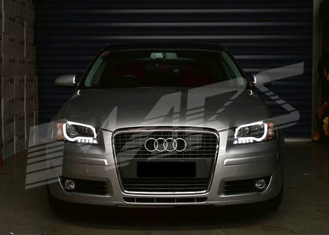 Black DAY - Time 3D LED DRL Projector Head Lights for AUDI A3 8P 2003 - 2008 Pre Facelift model - Mars Performance