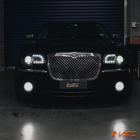 Black DAY - TIME DRL Angel - Eyes Projector Head Lights for CHRYSLER 300C 300 2005 - 2012 - Mars Performance