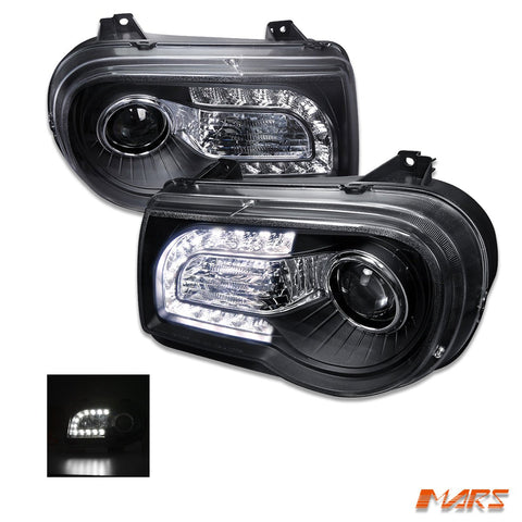Black DAY - TIME DRL Angel - Eyes Projector Head Lights for CHRYSLER 300C 300 2005 - 2012 - Mars Performance