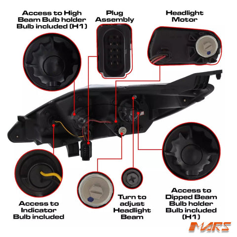 Black Day - Time LED DRL Style Projector Head Lights for Ford Fiesta 2009 - 2013 WS WT - Mars Performance