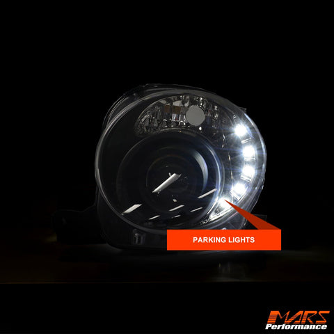 Black DRL Day - Time Dual Beam Projector Head Lights for Fiat 500 500C 2008 - 2013 - Mars Performance