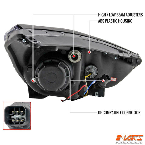 Black DRL Dual Beam Projector Head Lights for Hyundai IX35 LM 2010 - 2013 - Mars Performance