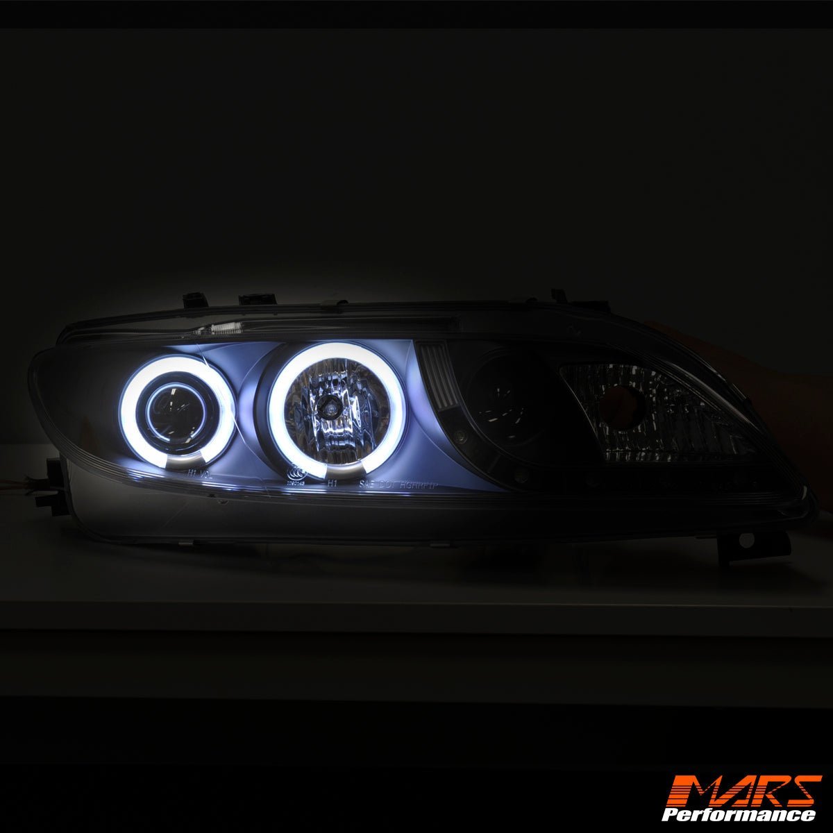 Black DRL LED & CCFL Angel - Eyes Projector Head Lights for Mazda 6 Sedan & Hatch 2002 - 2007 - Mars Performance