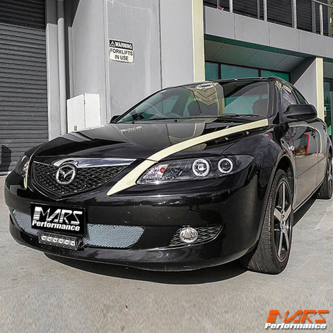 Black DRL LED & CCFL Angel - Eyes Projector Head Lights for Mazda 6 Sedan & Hatch 2002 - 2007 - Mars Performance