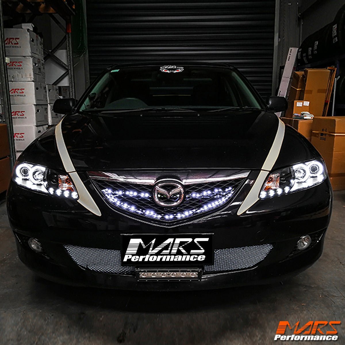Black DRL LED & CCFL Angel - Eyes Projector Head Lights for Mazda 6 Sedan & Hatch 2002 - 2007 - Mars Performance